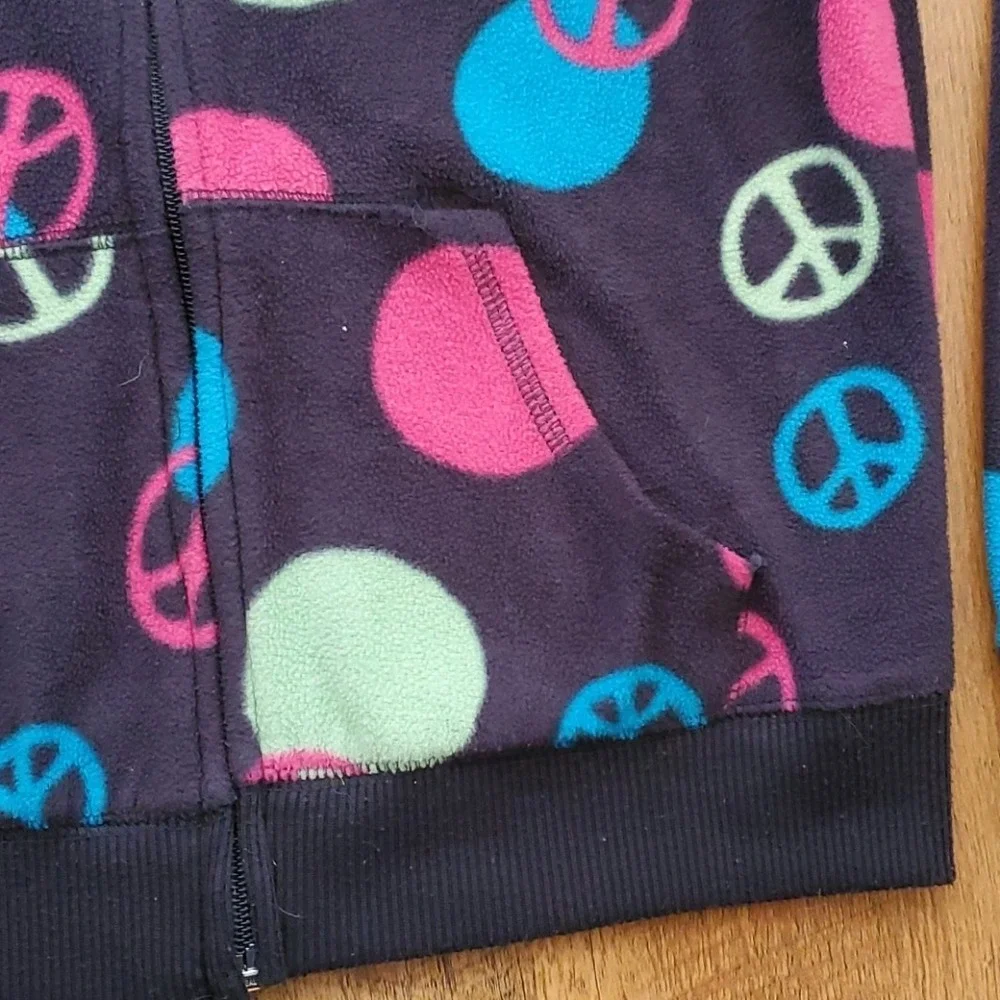 Old Navy‎ Girls Size 14 Lightweight Peace Sign Polka Dot Black Jacket